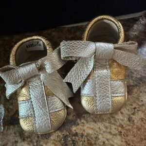 Gold and Silver Baby Shoes with Bow